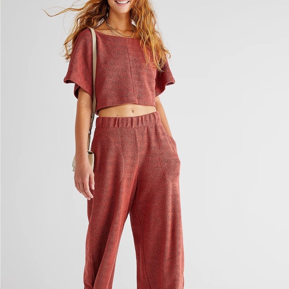 FREE PEOPLE  Changing Tides Cotton Crop Top & Pants - Rust - NWT- XS - Picture 2 of 16